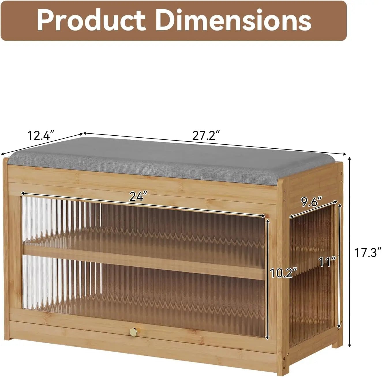 Bamboo Shoe Bench - Removable Cushion & Hidden Storage Compartment - Home Haven