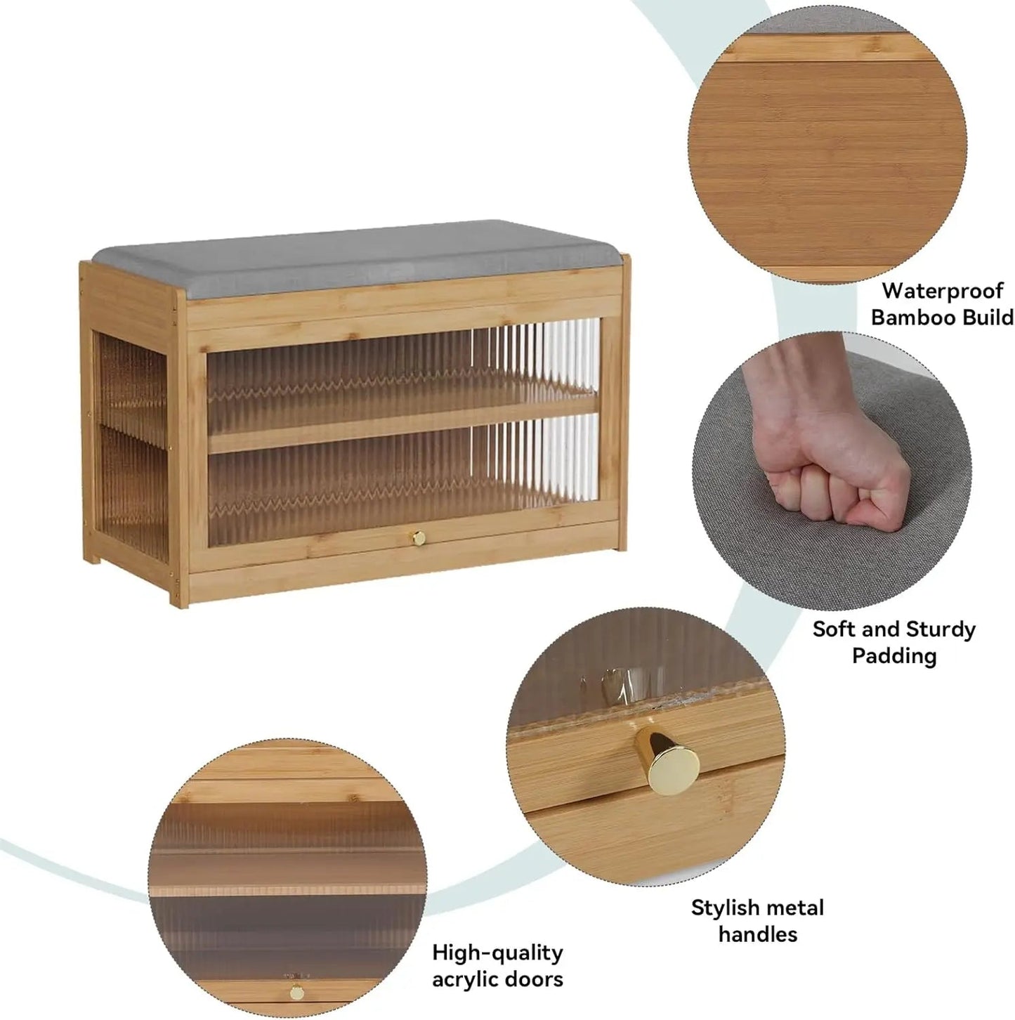 Bamboo Shoe Bench - Removable Cushion & Hidden Storage Compartment - Home Haven