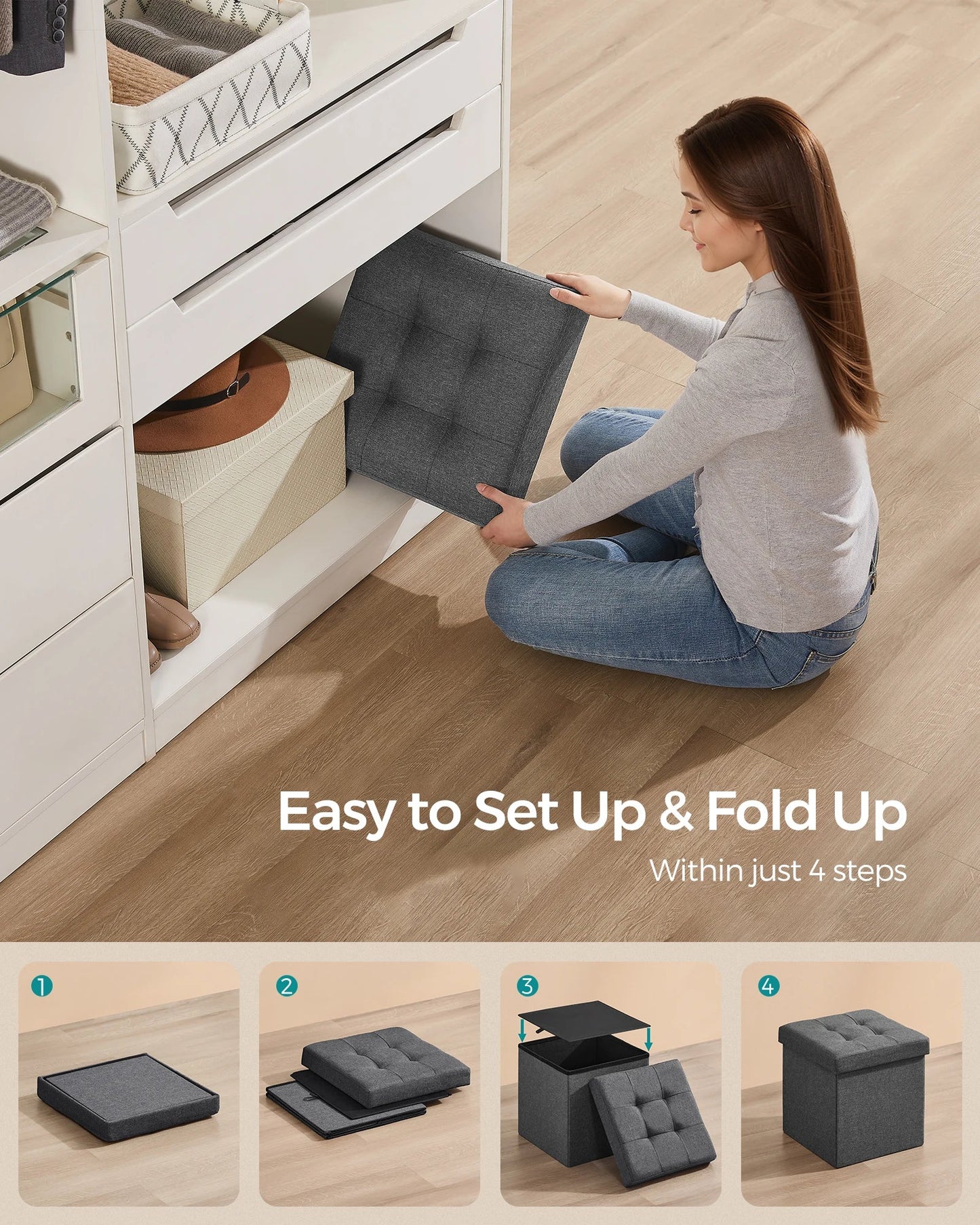 Foldable Storage Ottoman - Quick Assembly - Home Haven