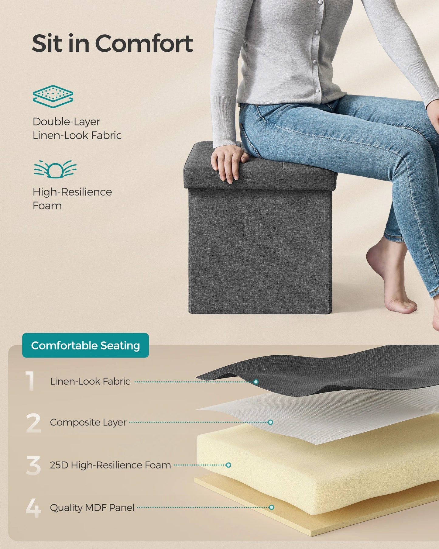 Foldable Storage Ottoman - Quick Assembly - Home Haven