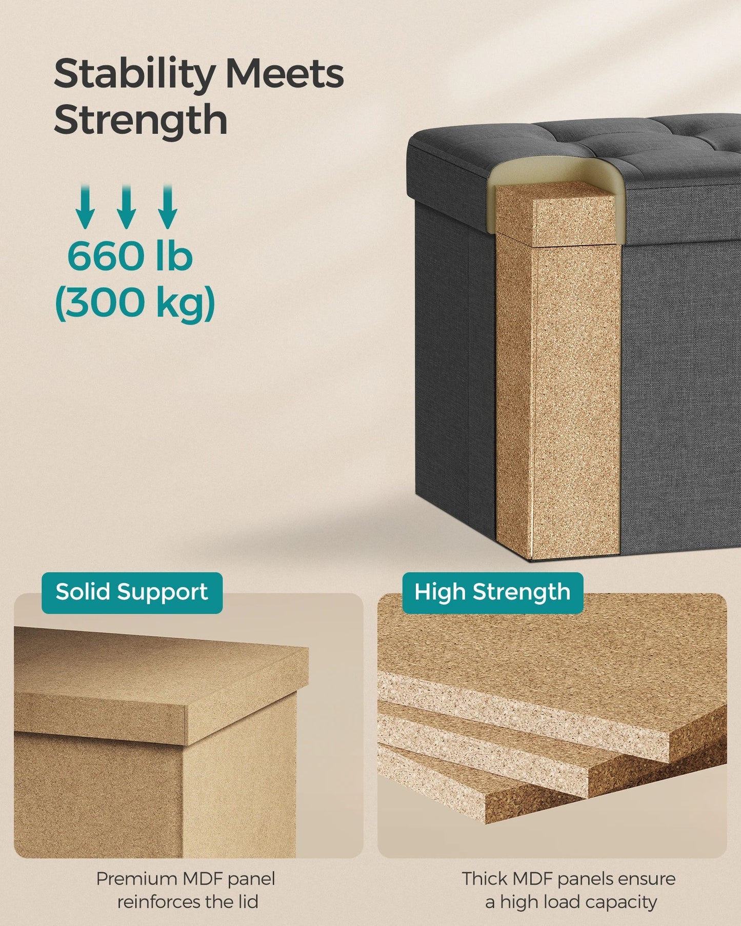 Foldable Storage Ottoman - Quick Assembly - Home Haven