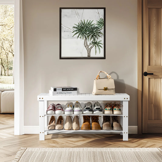 Bamboo Shoe Rack 3-Tier Rack & Bench