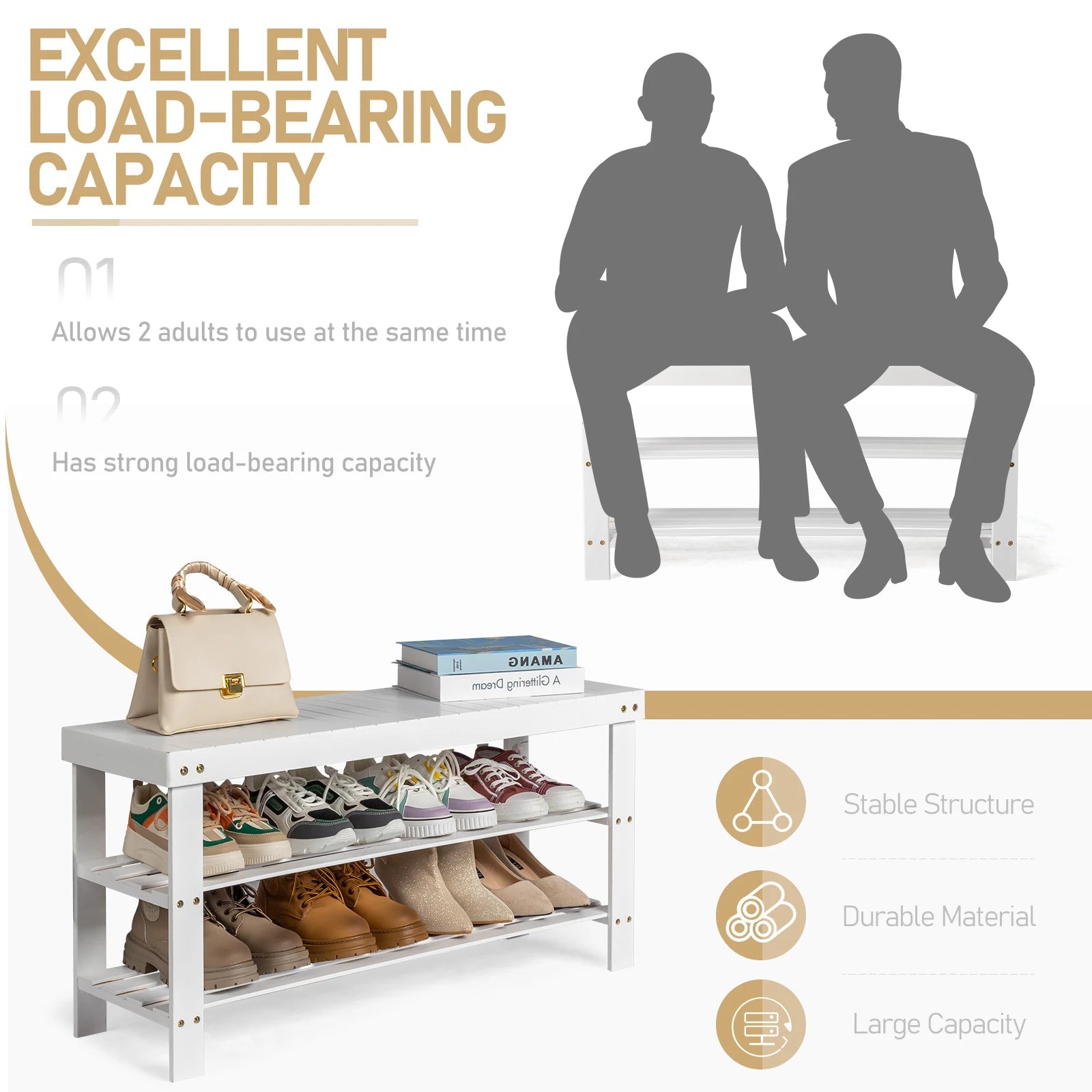Bamboo Shoe Rack 3 - Tier Rack & Bench - Home Haven