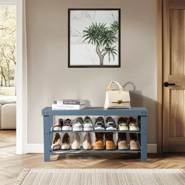 Bamboo Shoe Rack 3 - Tier Rack & Bench - Home Haven
