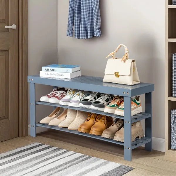 Bamboo Shoe Rack 3 - Tier Rack & Bench - Home Haven